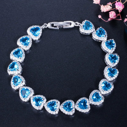 Luxury Heart-Shaped Cubic Zirconia Tennis Bracelet – A Romantic Touch