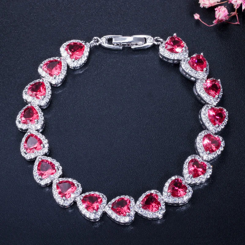 Luxury Heart-Shaped Cubic Zirconia Tennis Bracelet – A Romantic Touch