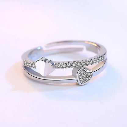 Luxury 925 Sterling Silver Double Heart Wedding Ring