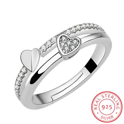 Luxury 925 Sterling Silver Double Heart Wedding Ring