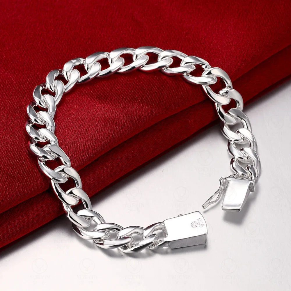 925 Sterling Silver Square Buckle Men's Link Chain Bracelet – Timeless Style