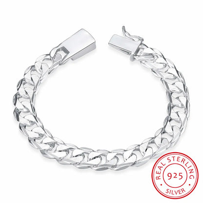 925 Sterling Silver Square Buckle Men's Link Chain Bracelet – Timeless Style