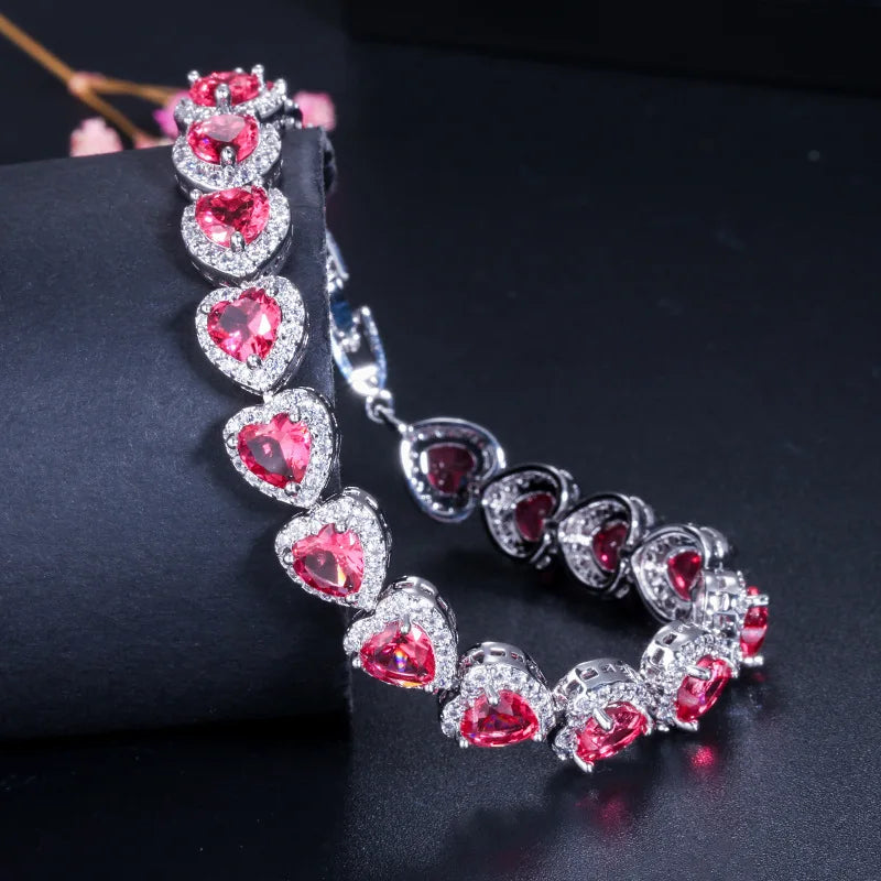 Luxury Heart-Shaped Cubic Zirconia Tennis Bracelet – A Romantic Touch