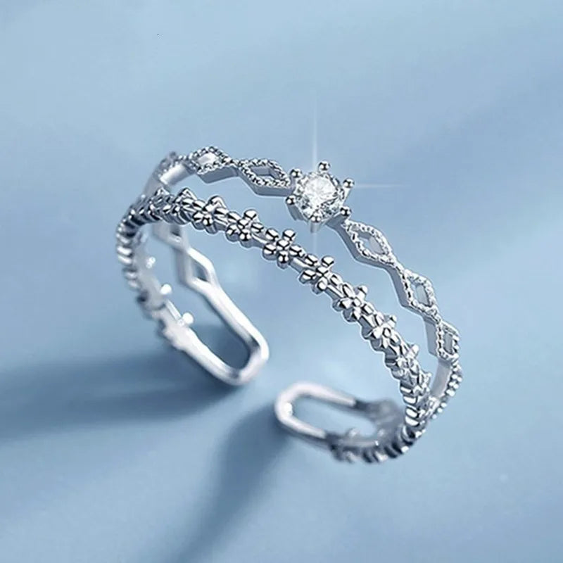 925 Sterling Silver Flower Lace Ring – Elegant Korean Jewelry