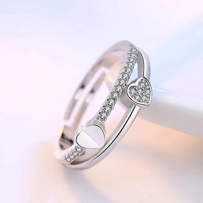 Luxury 925 Sterling Silver Double Heart Wedding Ring