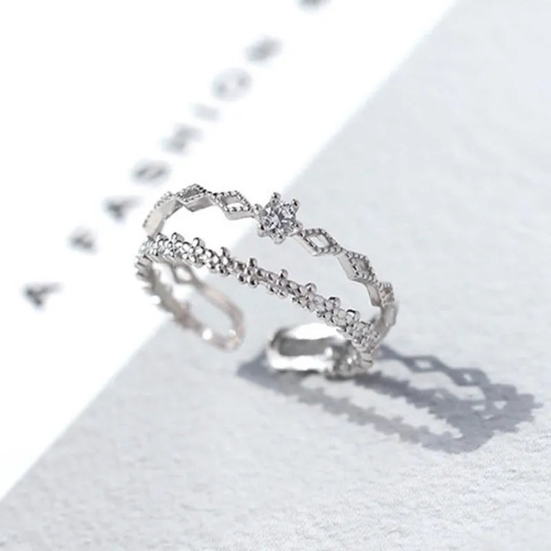 925 Sterling Silver Flower Lace Ring – Elegant Korean Jewelry