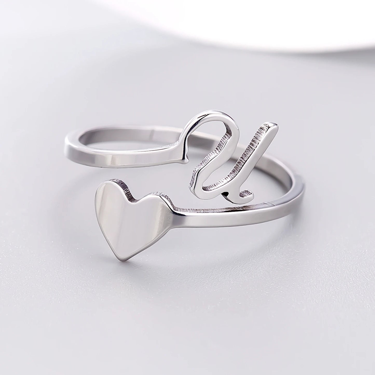 Fashion Silver Color 26 Letter Love Heart Open Ring