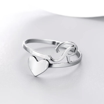 Fashion Silver Color 26 Letter Love Heart Open Ring