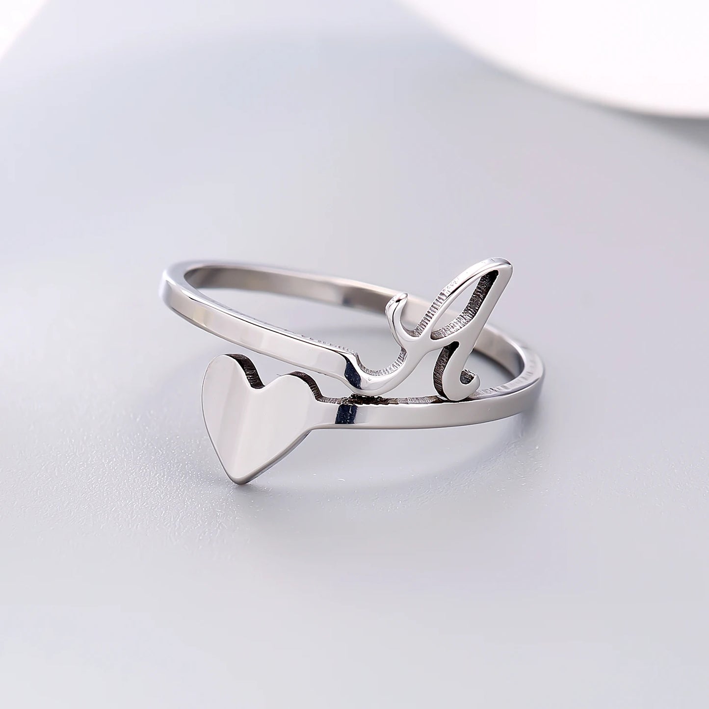 Fashion Silver Color 26 Letter Love Heart Open Ring