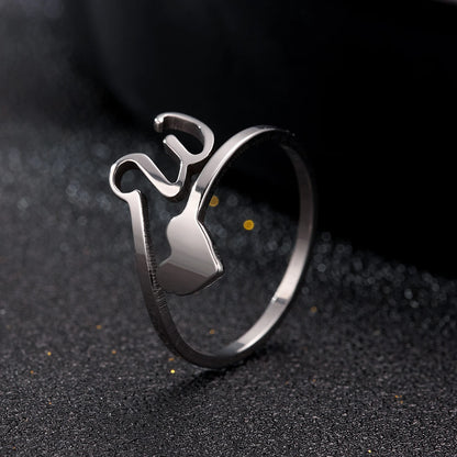 Fashion Silver Color 26 Letter Love Heart Open Ring