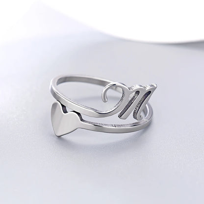 Fashion Silver Color 26 Letter Love Heart Open Ring