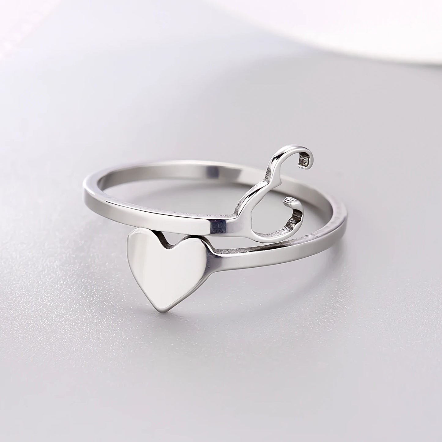 Fashion Silver Color 26 Letter Love Heart Open Ring