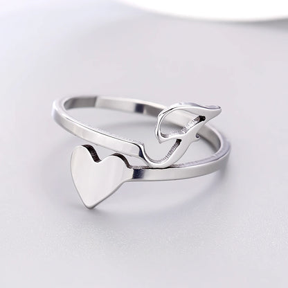 Fashion Silver Color 26 Letter Love Heart Open Ring