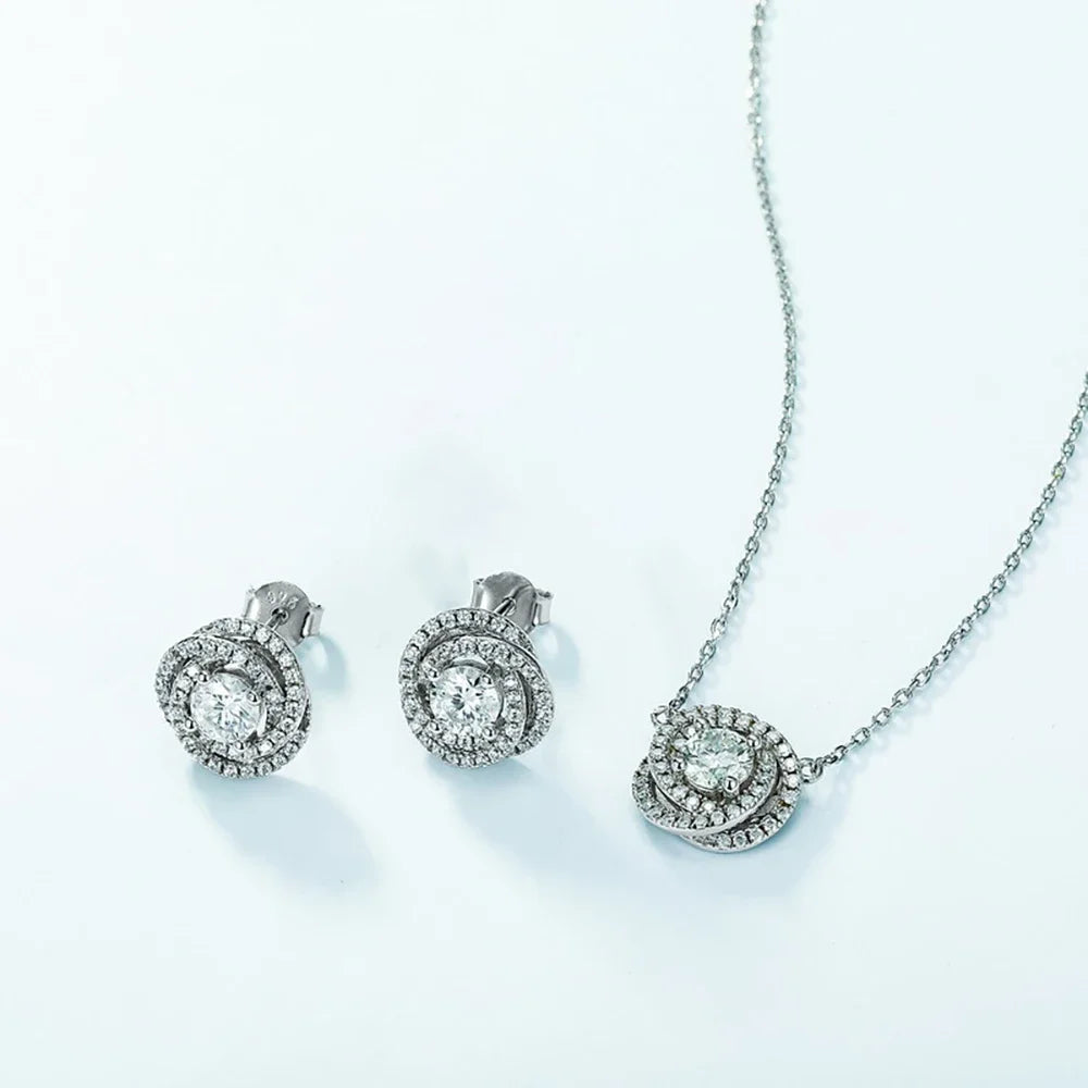 Moissanite VVS1 Flower Necklace & Earrings Set - 18K Gold-Plated Silver