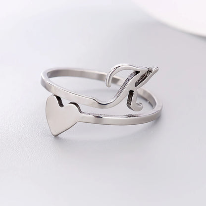 Fashion Silver Color 26 Letter Love Heart Open Ring