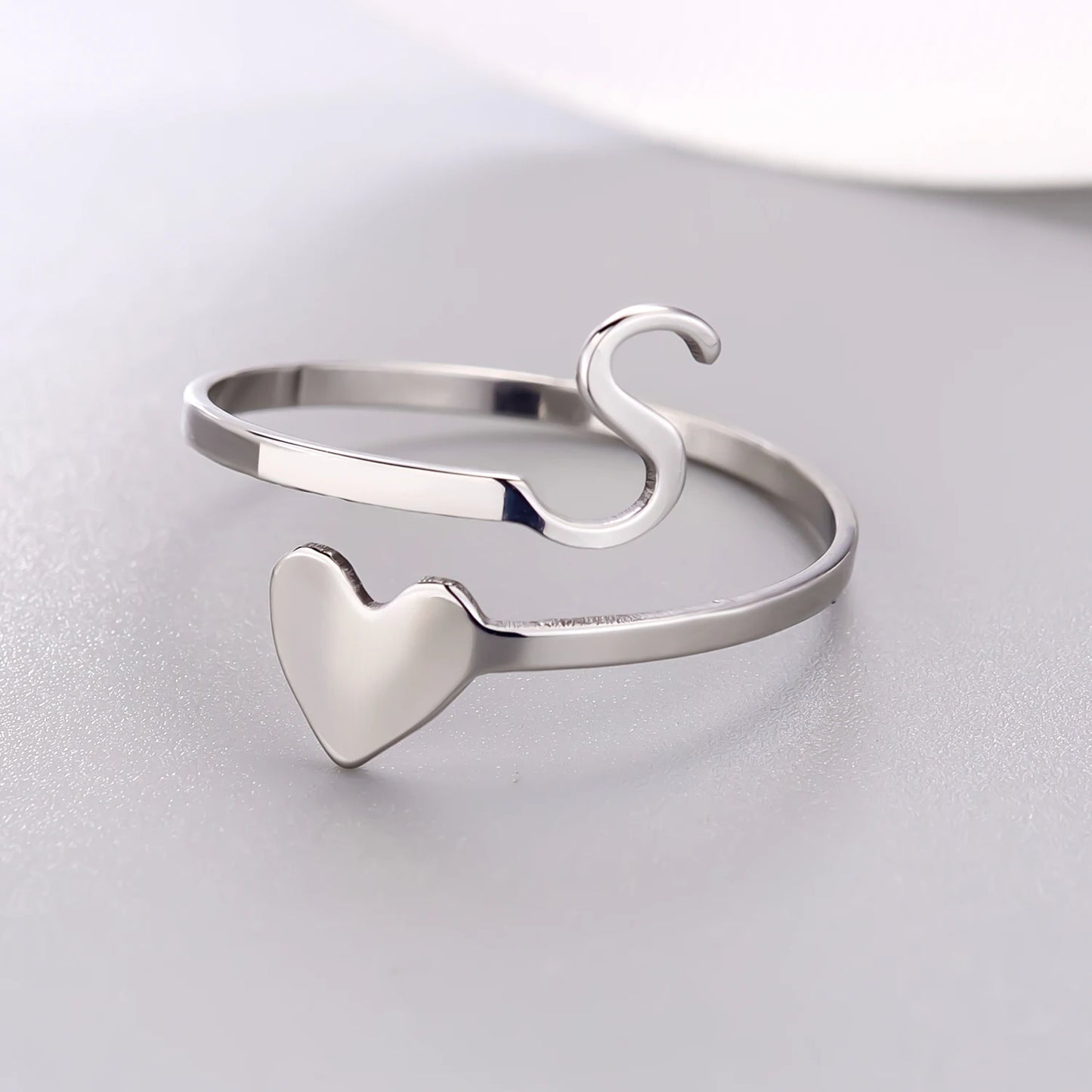 Fashion Silver Color 26 Letter Love Heart Open Ring