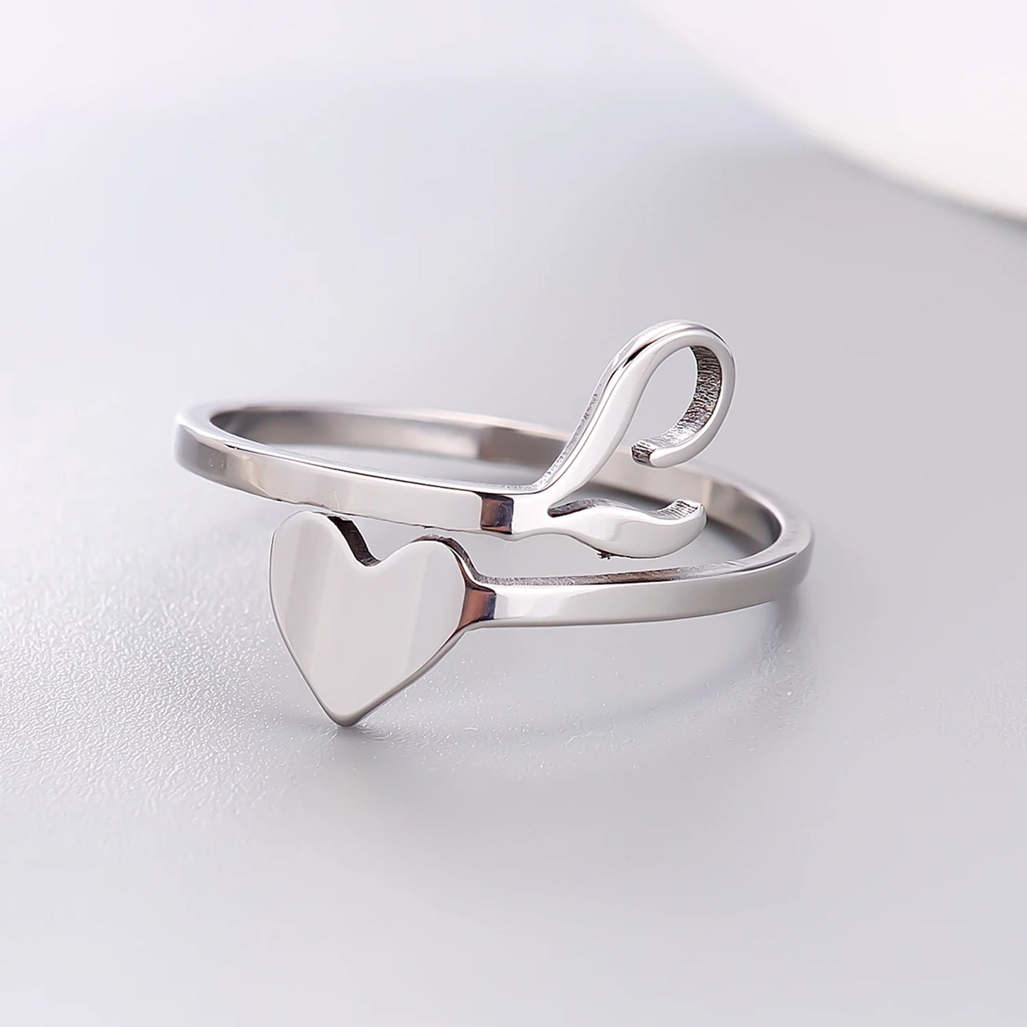 Fashion Silver Color 26 Letter Love Heart Open Ring