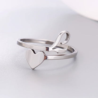 Fashion Silver Color 26 Letter Love Heart Open Ring