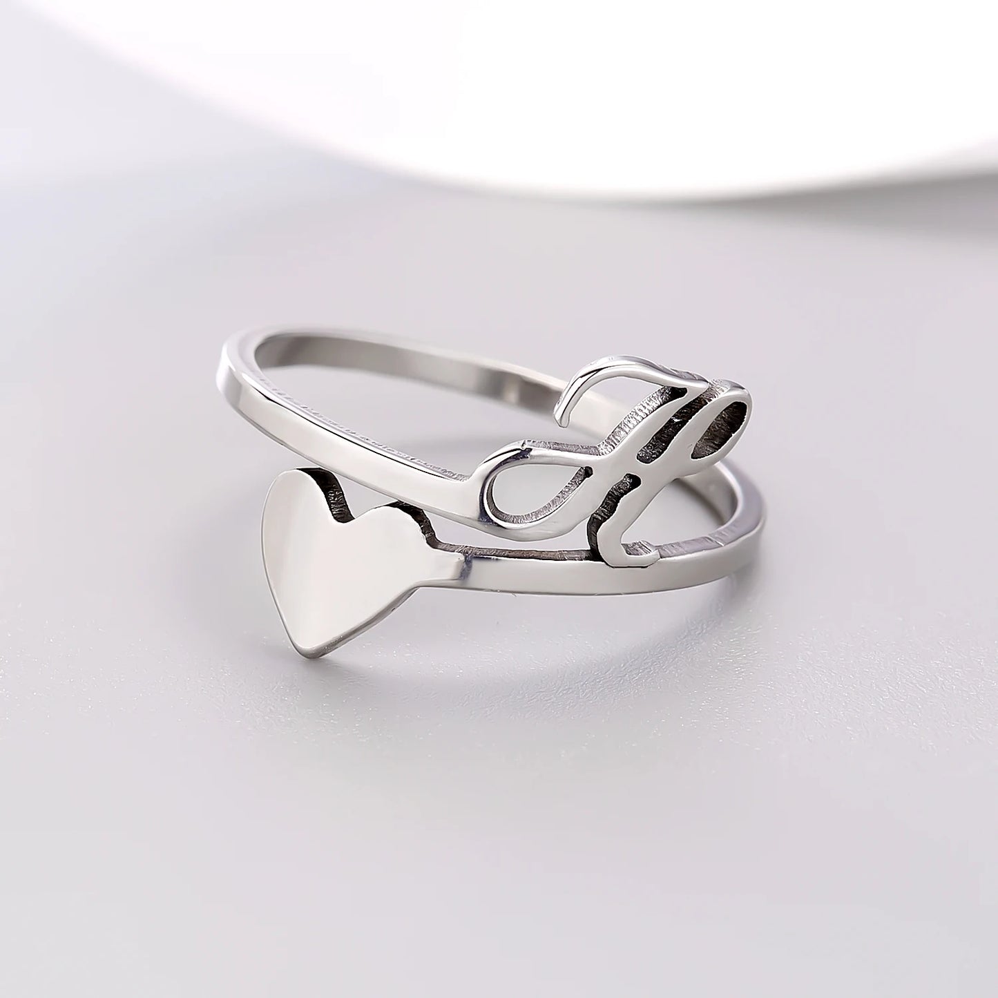 Fashion Silver Color 26 Letter Love Heart Open Ring