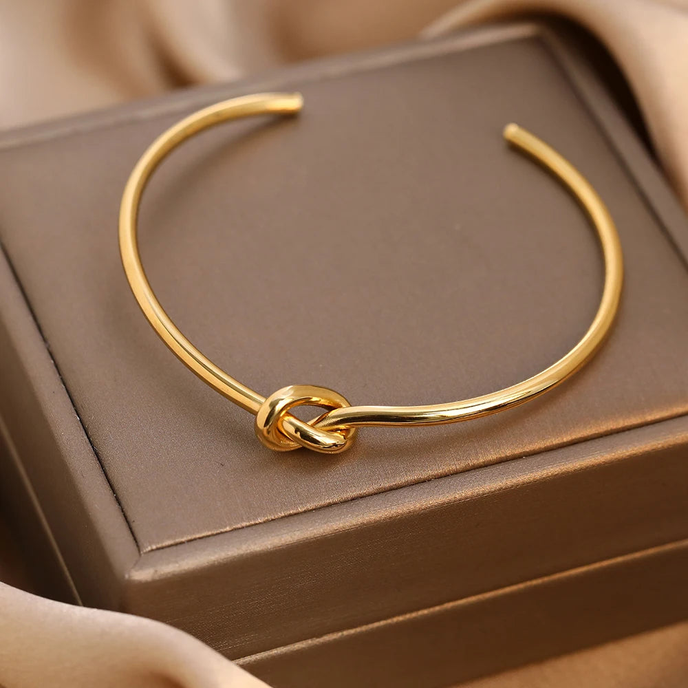 Stainless Steel Open Knot Cuff Bangle – Timeless Elegance for Everyday Wear