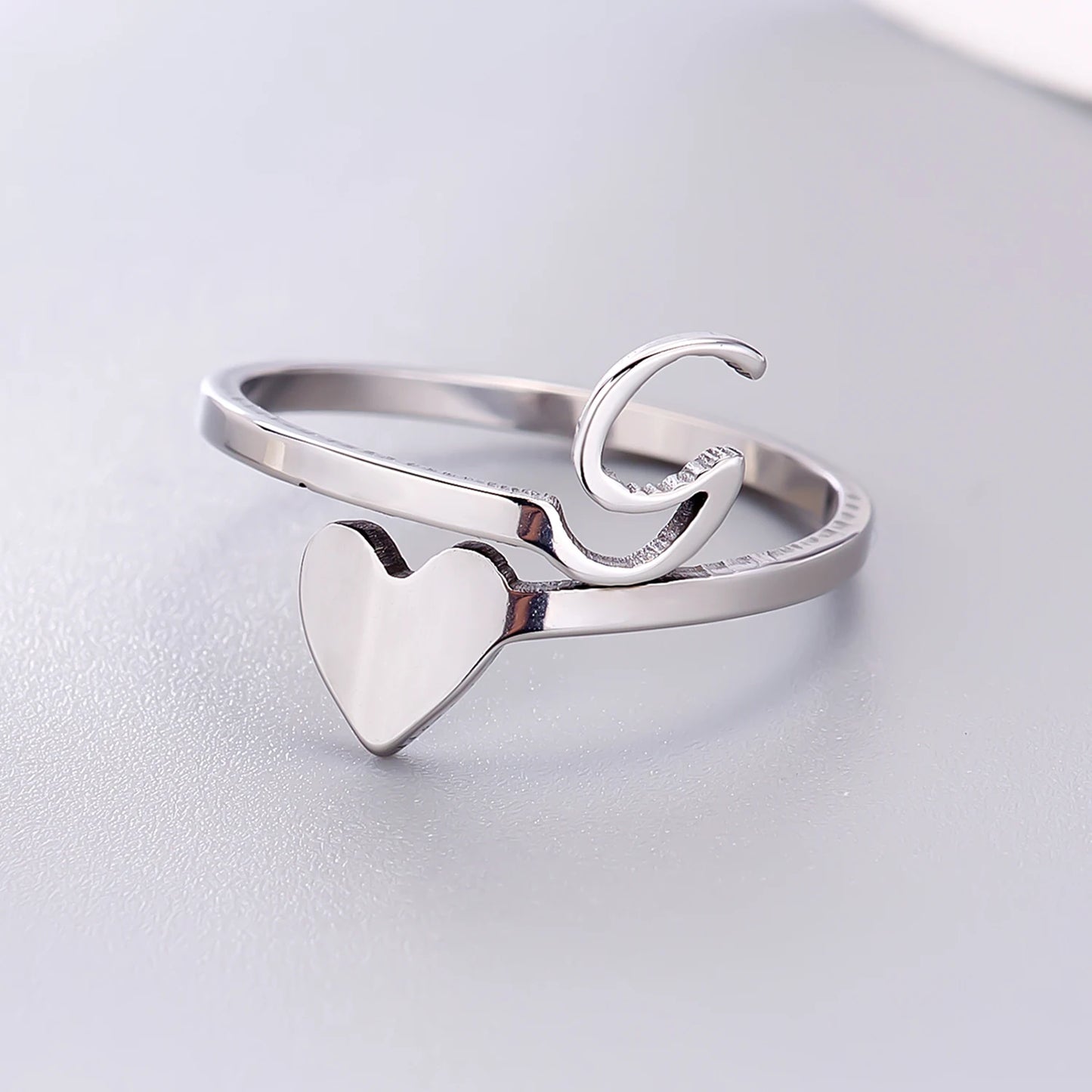 Fashion Silver Color 26 Letter Love Heart Open Ring