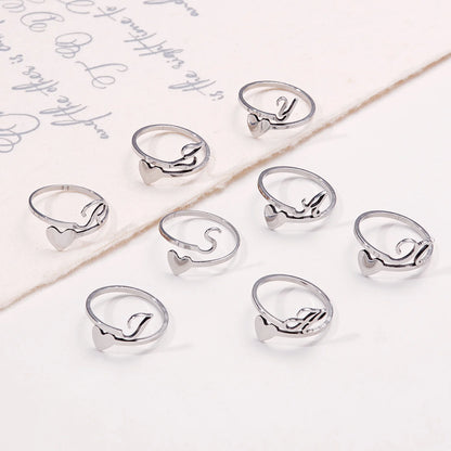 Fashion Silver Color 26 Letter Love Heart Open Ring