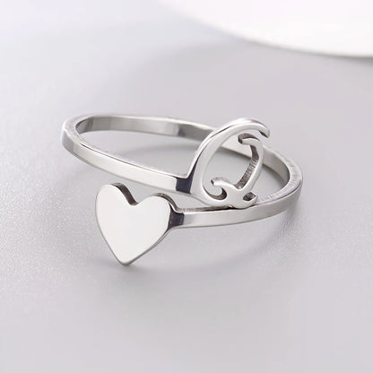 Fashion Silver Color 26 Letter Love Heart Open Ring