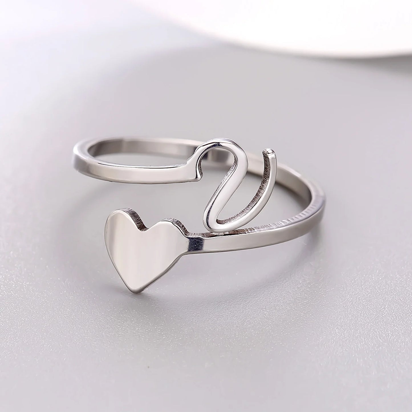 Fashion Silver Color 26 Letter Love Heart Open Ring