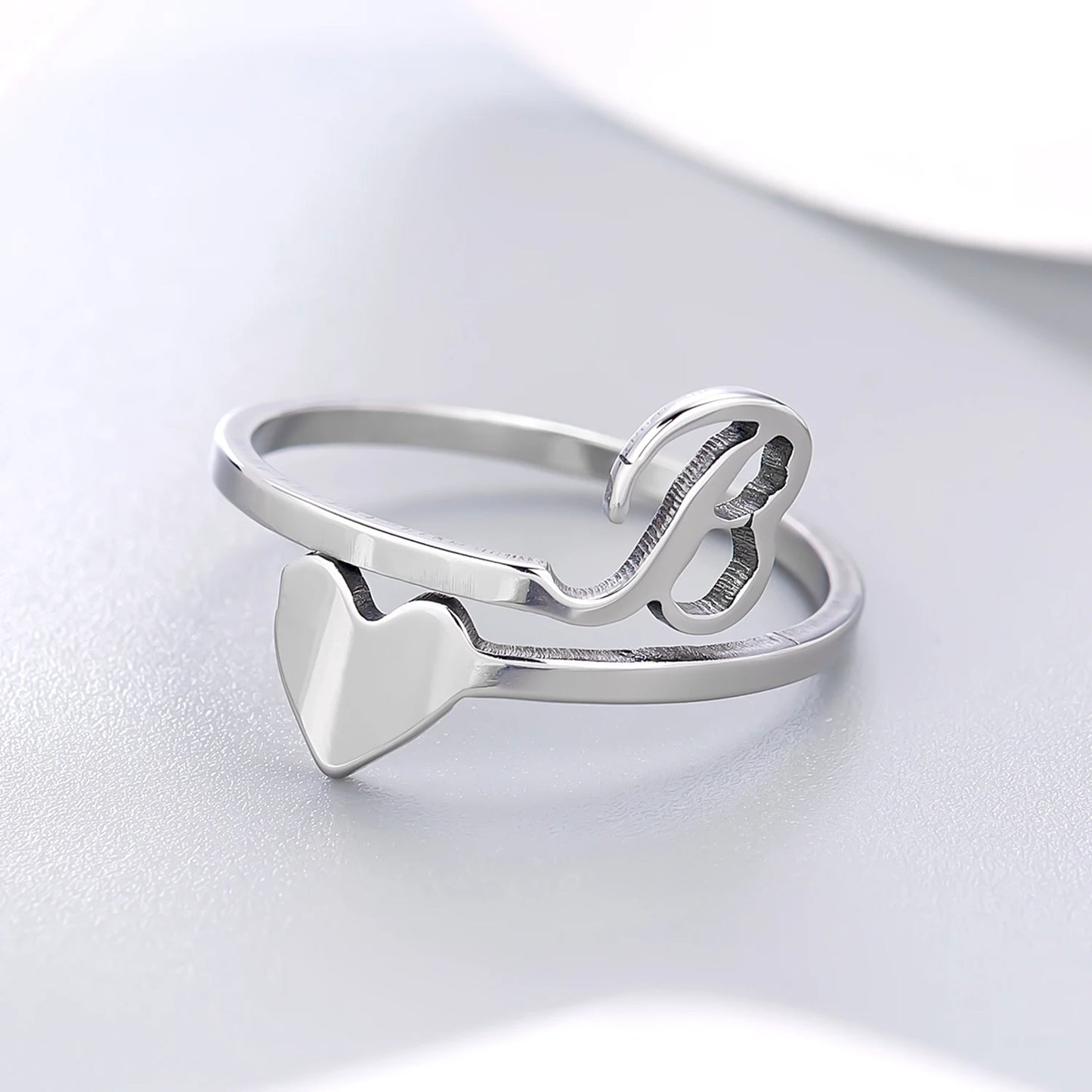 Fashion Silver Color 26 Letter Love Heart Open Ring