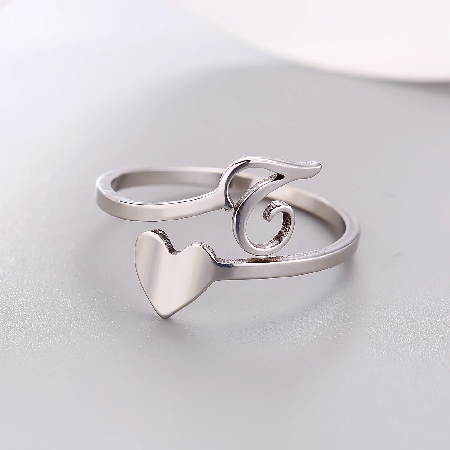 Fashion Silver Color 26 Letter Love Heart Open Ring