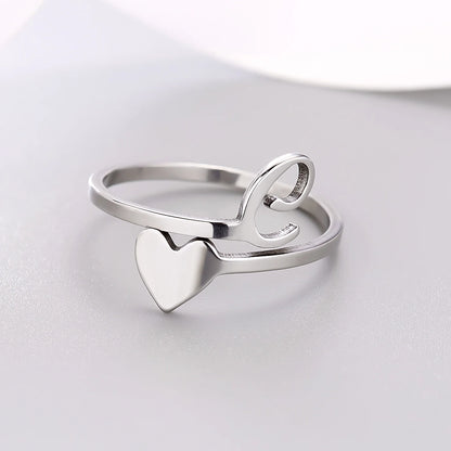 Fashion Silver Color 26 Letter Love Heart Open Ring