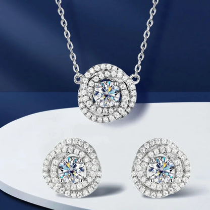 Moissanite VVS1 Flower Necklace & Earrings Set - 18K Gold-Plated Silver