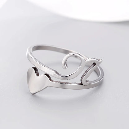 Fashion Silver Color 26 Letter Love Heart Open Ring