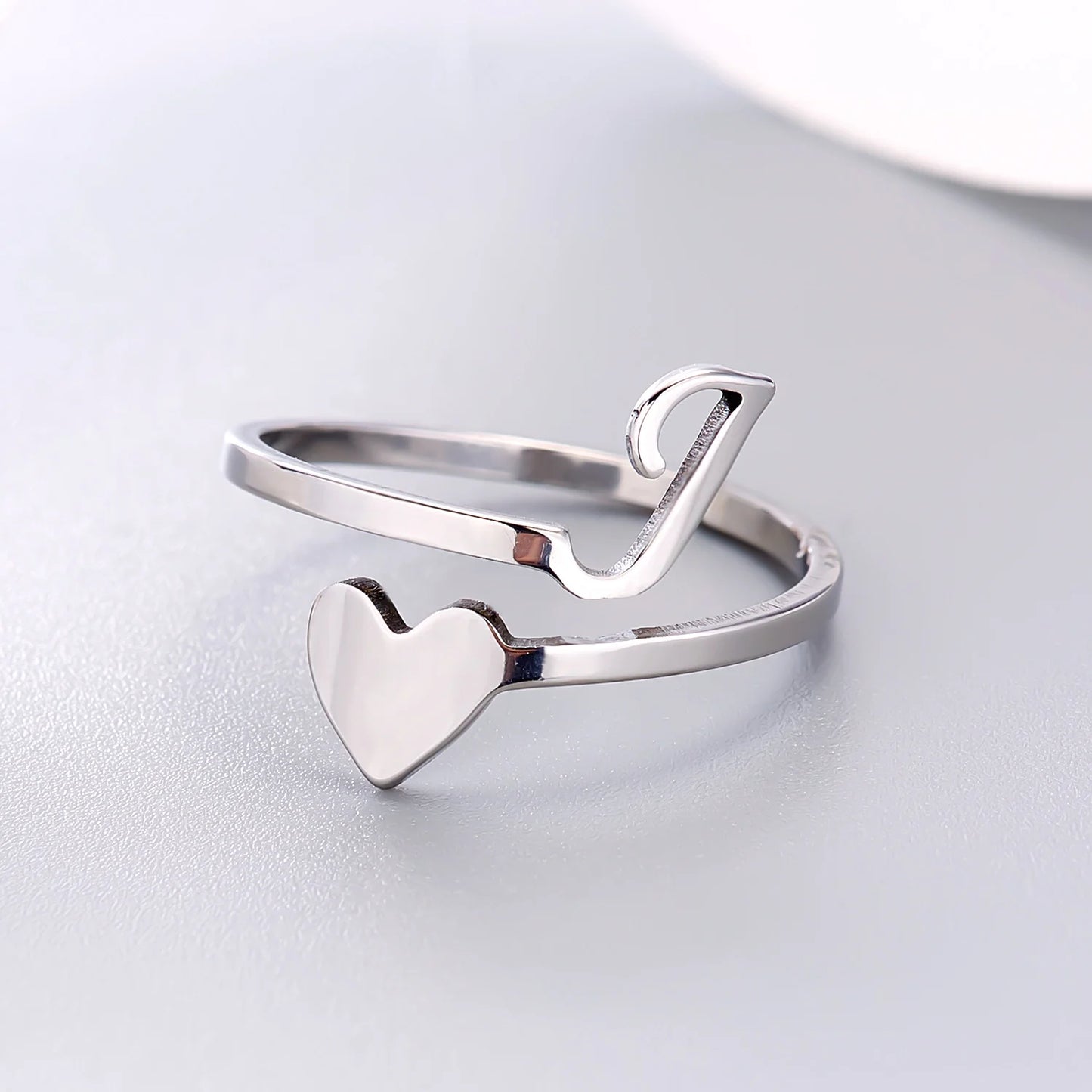 Fashion Silver Color 26 Letter Love Heart Open Ring