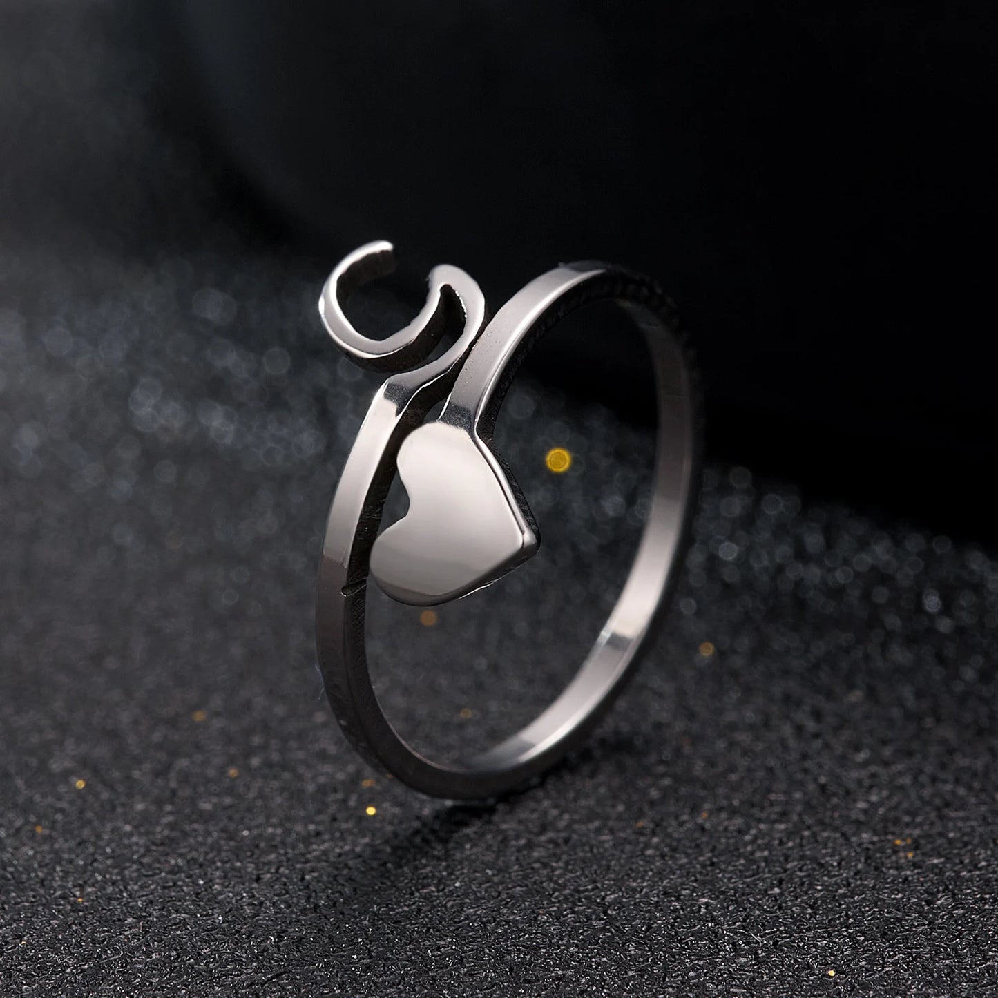 Fashion Silver Color 26 Letter Love Heart Open Ring