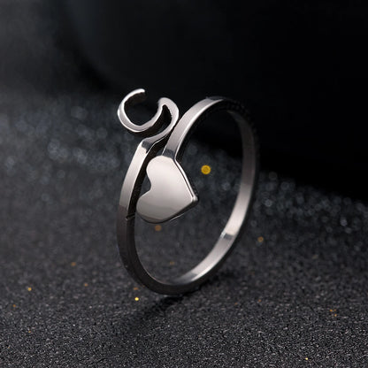 Fashion Silver Color 26 Letter Love Heart Open Ring