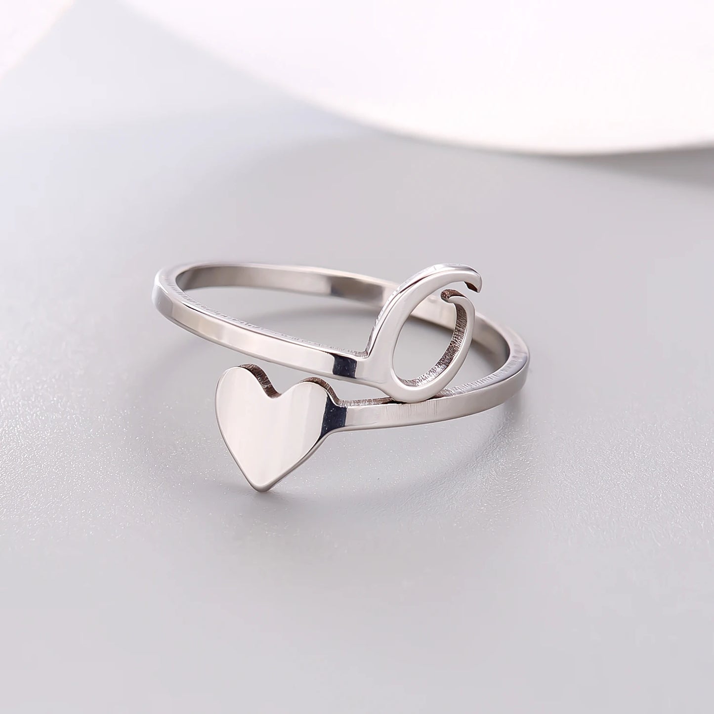 Fashion Silver Color 26 Letter Love Heart Open Ring