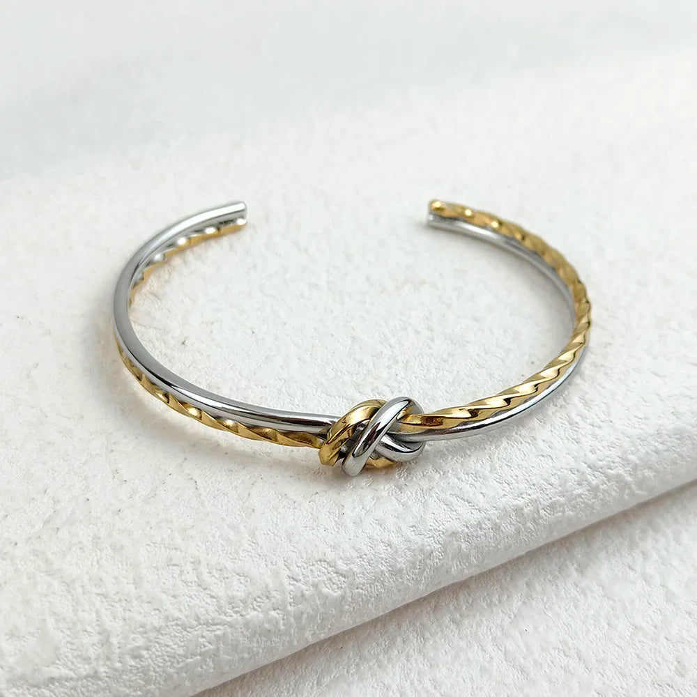 Dual Knot Bangle Stainless Steel Cuff Bracelet – Timeless Elegance