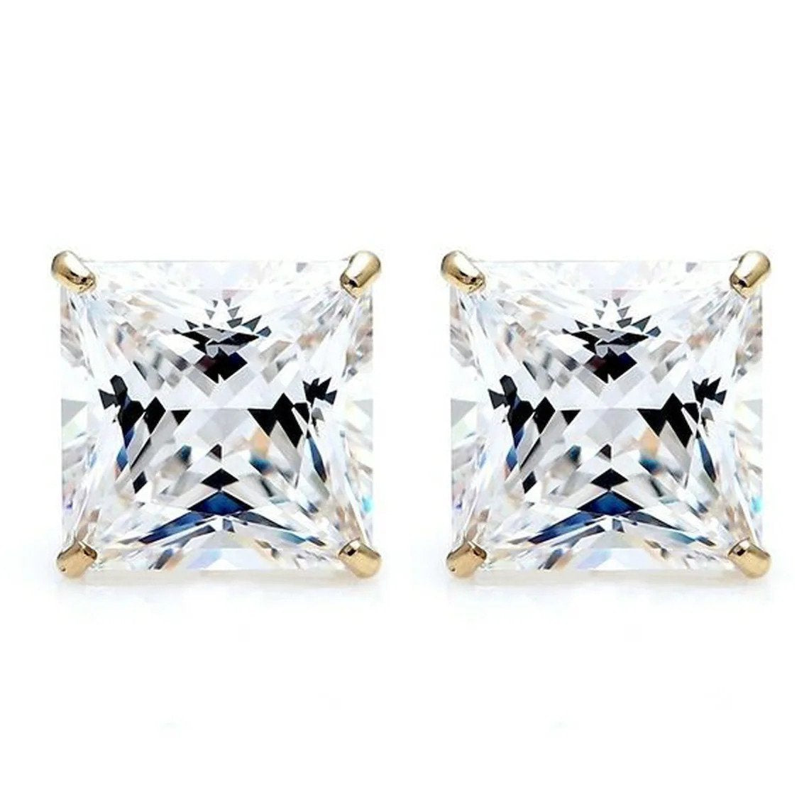 1 ct Brilliant Princess Cut Solitaire Studs Designer Genuine Flawless VVS1 Simulated Tanzanite 14K 18K Yellow Gold popular Earrings Screw back